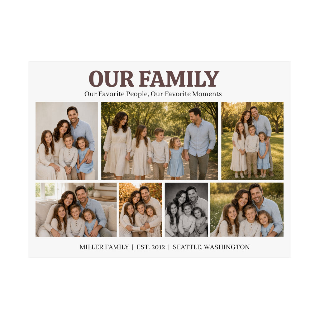 Family Photo Collage Satin Poster — "Our Family" Personalized Wall Art