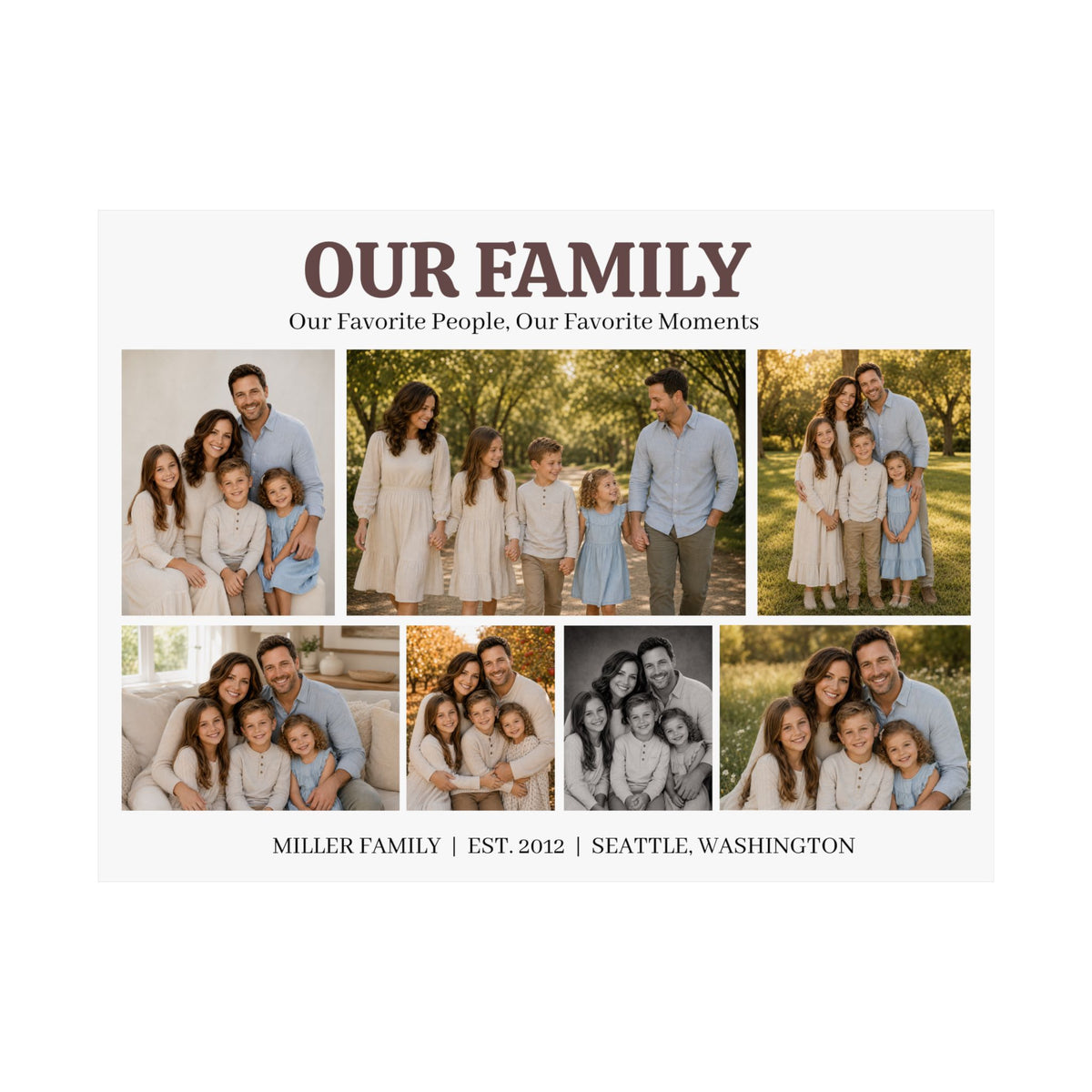Family Photo Collage Satin Poster — "Our Family" Personalized Wall Art