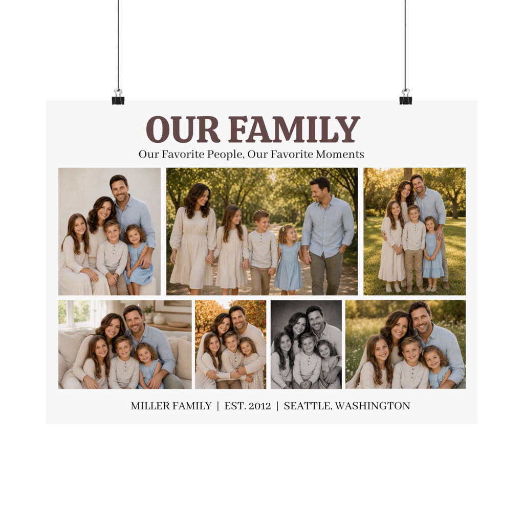 Family Photo Collage Satin Poster — "Our Family" Personalized Wall Art