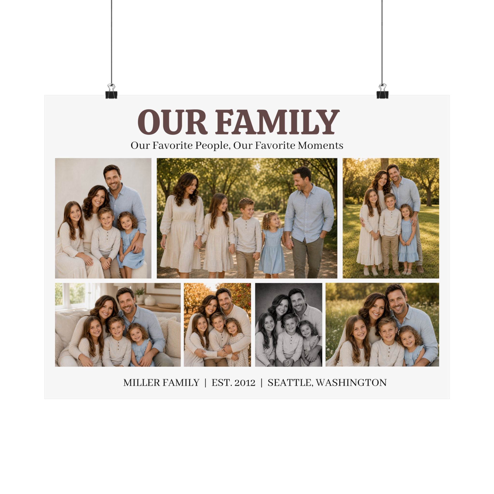 Family Photo Collage Satin Poster — "Our Family" Personalized Wall Art