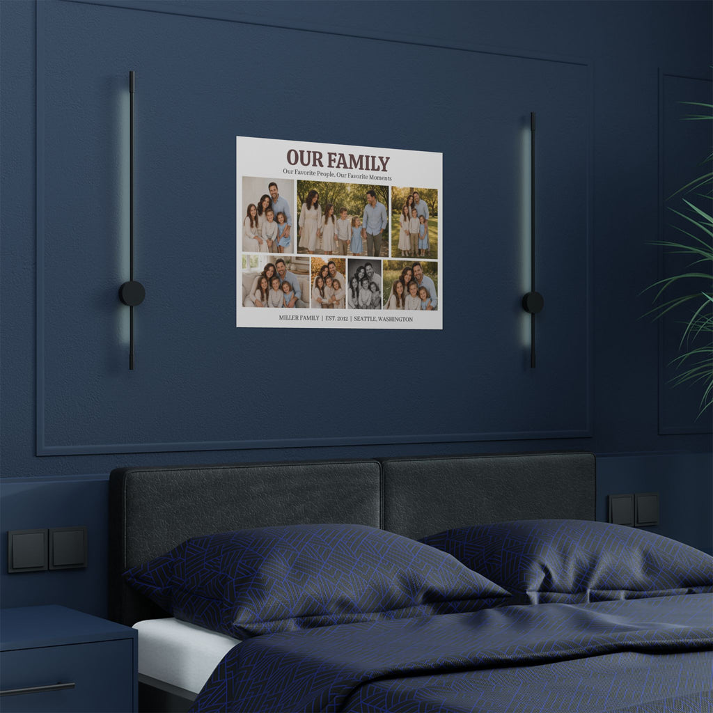 Family Photo Collage Satin Poster — "Our Family" Personalized Wall Art