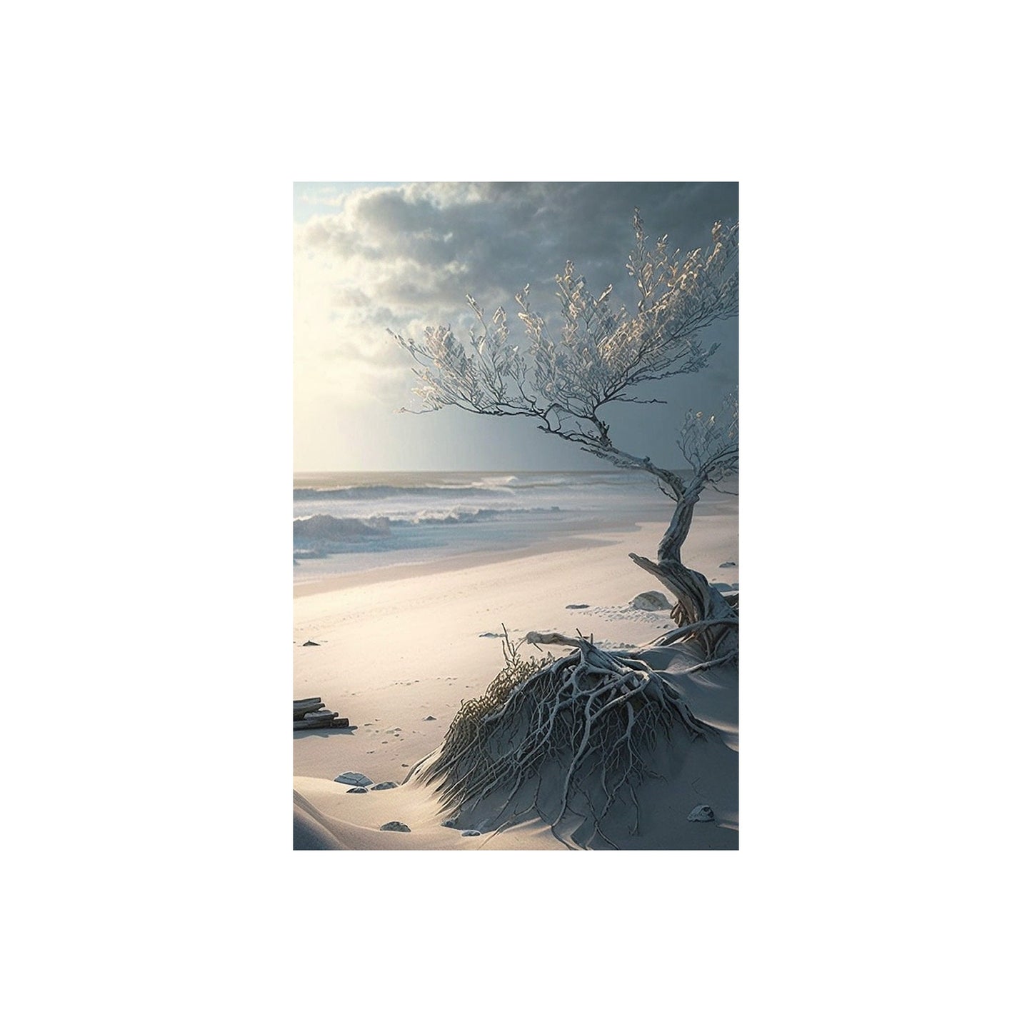 Serene Chill: Digital Art Print of a Calm and Cold Beach