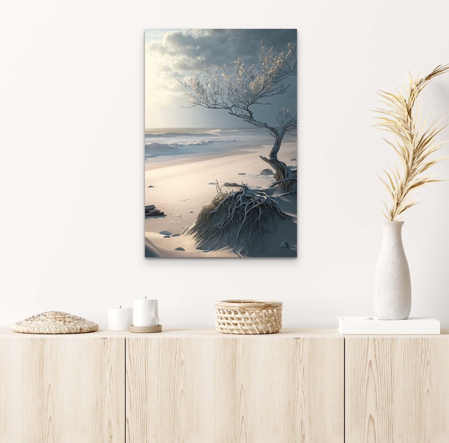 Serene Chill: Digital Art Print of a Calm and Cold Beach