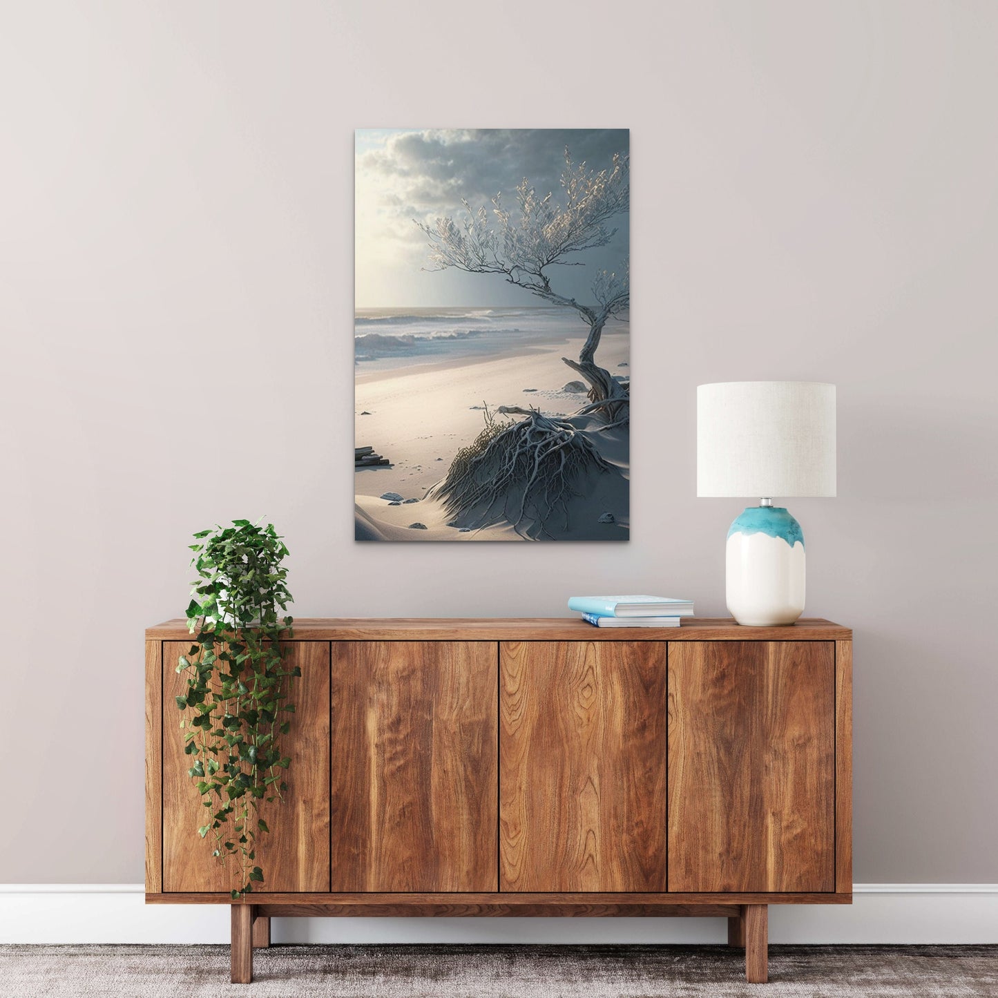 Serene Chill: Digital Art Print of a Calm and Cold Beach