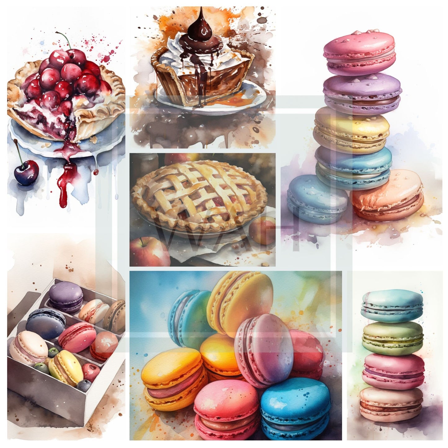 Cakes, Cookies, Cupcakes, Pie & Macaroons Digital Download Bundle Commercial Use